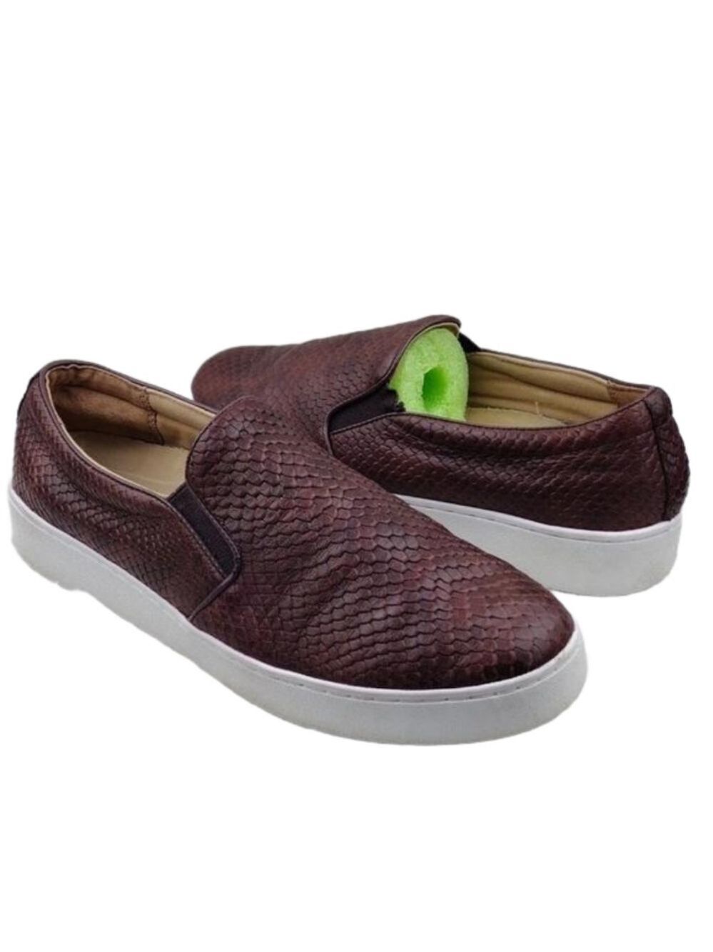 Vionic Midi Burgundy Snakeskin Leather Round Toe Platform Slip On Loafer Shoe